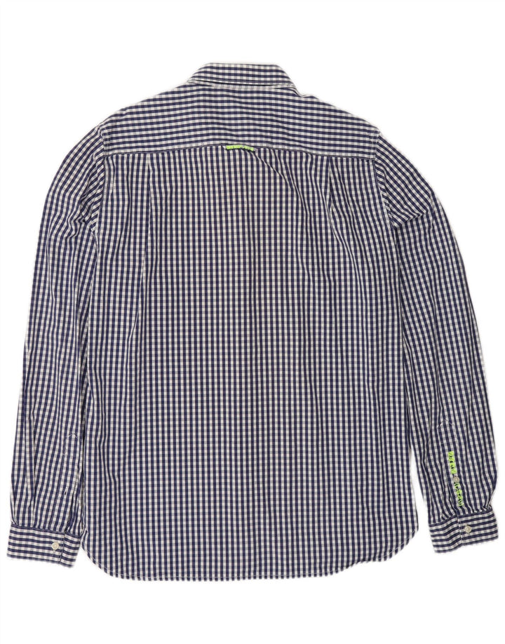 SUPERDRY Mens Shirt Large Navy Blue Gingham Cotton