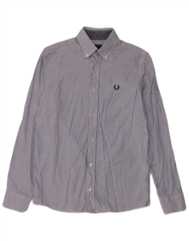 FRED PERRY Boys Shirt 13-14 Years Navy Blue Pinstripe Cotton
