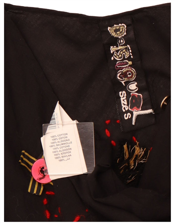 DESIGUAL Womens Graphic Long Sleeve Blouse Top UK 10 Small Black Cotton