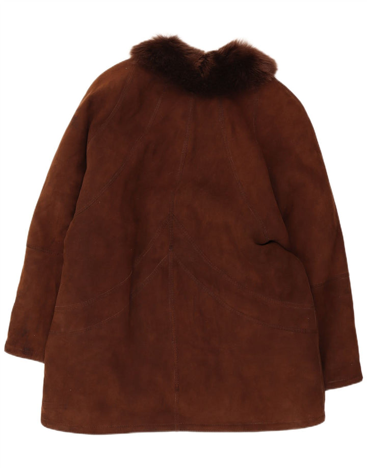 Vintage Womens Shearling Coat UK 14 Large Brown