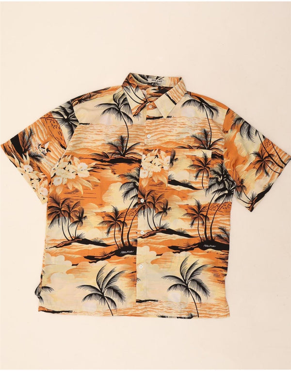 Vintage Mens Short Sleeve Shirt 2XL Orange Floral Cotton Hawaiian