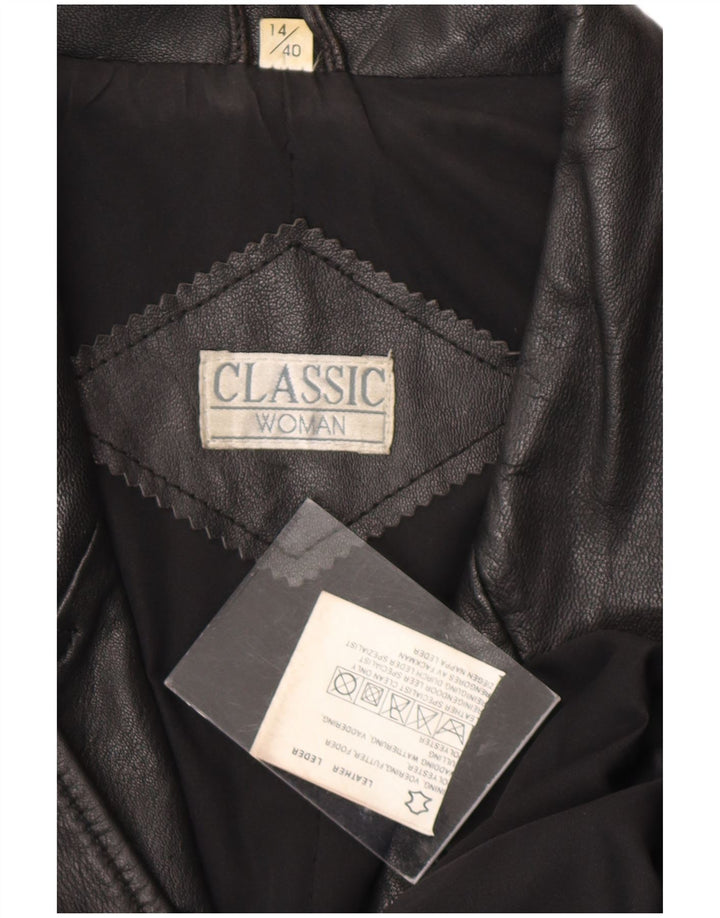 CLASSIC Womens Leather Coat UK 14 Large Black Leather