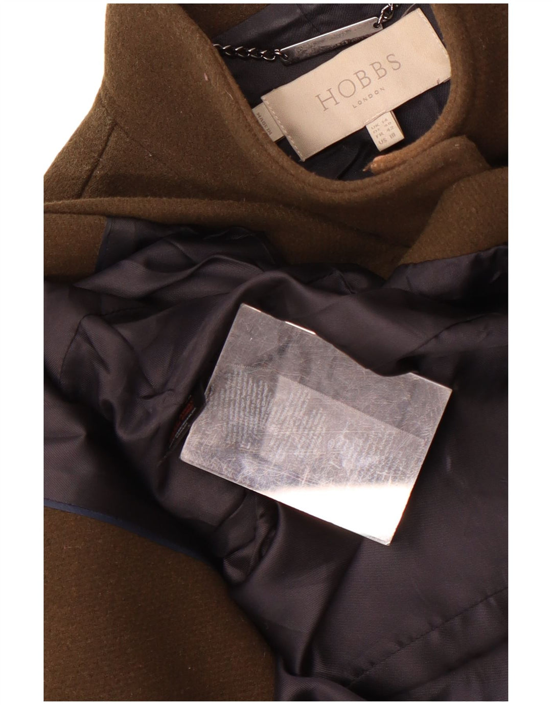 Hobbs Womens Overcoat UK 14 Large Khaki Wool