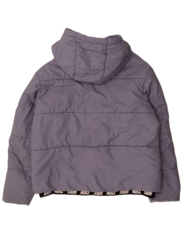 NIKE Womens Graphic Hooded Padded Jacket UK 18 XL Blue Polyester