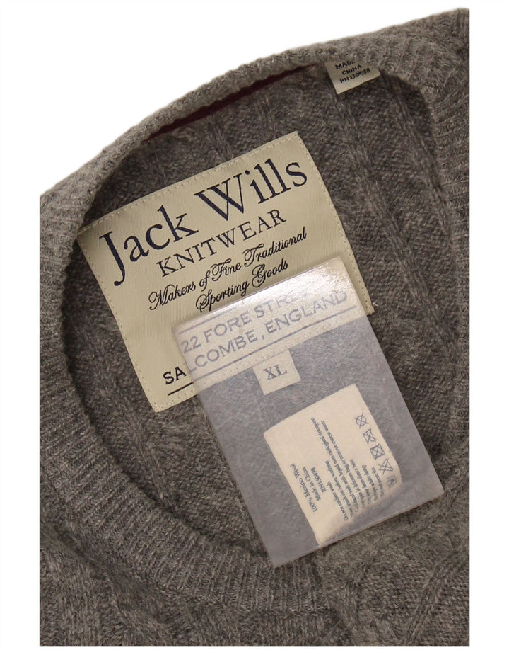 JACK WILLS Mens Crew Neck Jumper Sweater XL Grey Merino Wool