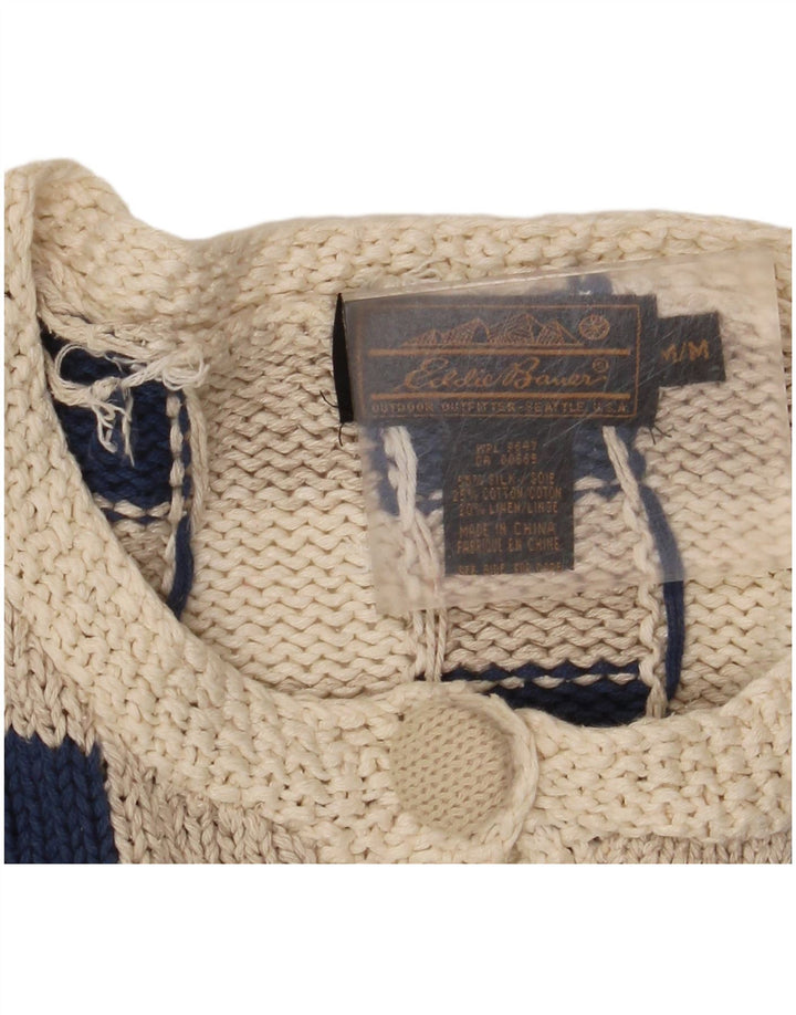 Eddie Bauer Womens Crop Cardigan Sweater UK 14 Medium Grey Check Silk