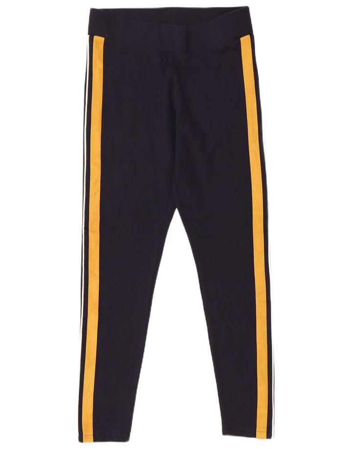 MARKS & SPENCER Womens Leggings UK 12 Medium Navy Blue Colourblock Viscose