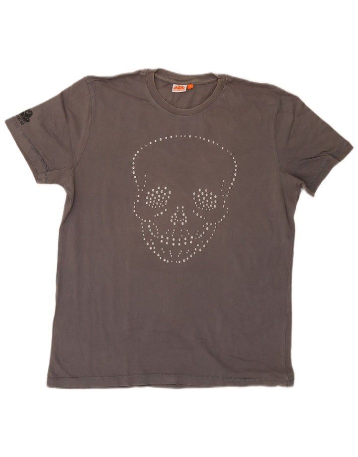 Sundek Mens Graphic T-Shirt Top Small Grey Cotton
