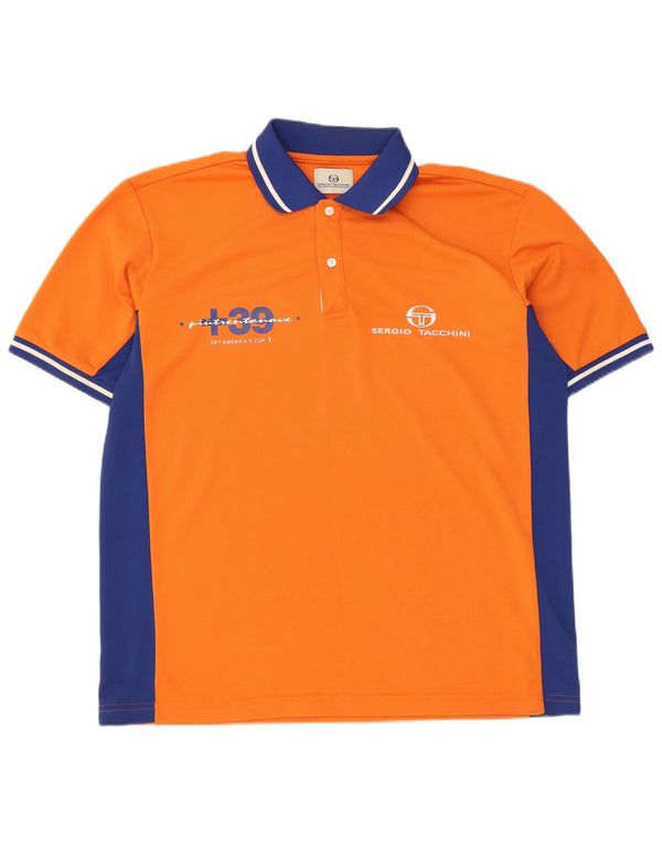 Sergio Tacchini Mens Graphic Rugby Polo Shirt XL Orange Colourblock