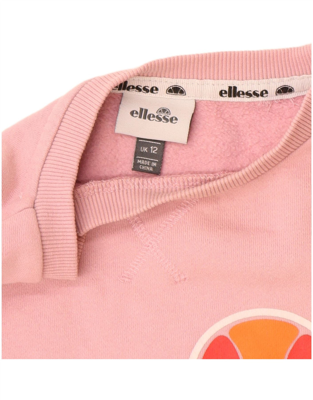 ELLESSE Womens Graphic Sweatshirt Jumper UK 12 Medium Pink Cotton