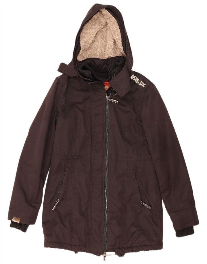 Superdry Womens Windparka Hooded Parka Jacket UK 14 Medium Black Polyester