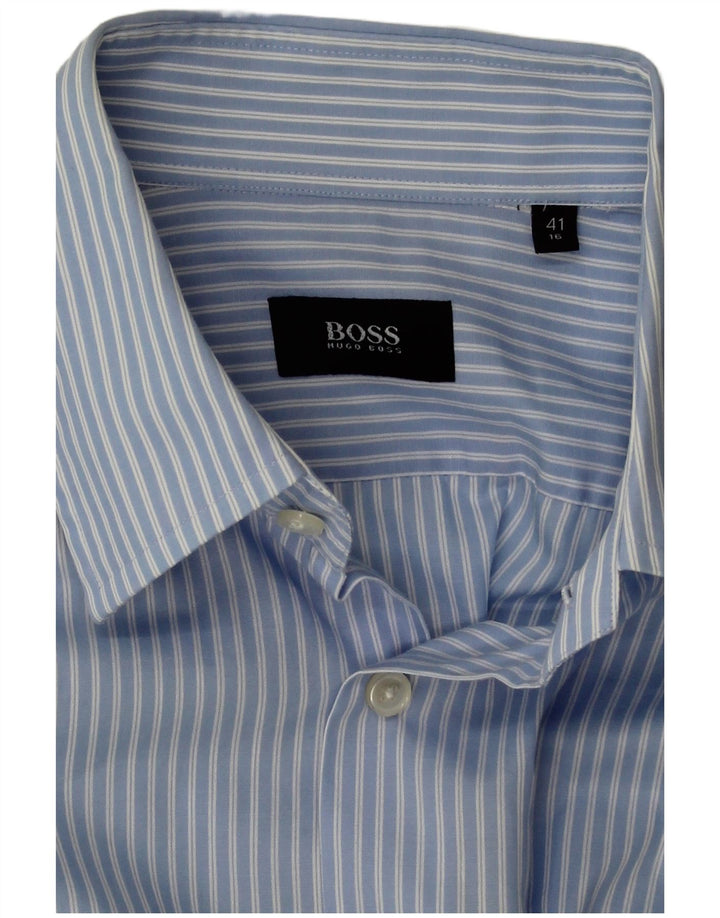 Hugo Boss Mens Shirt Size 41 16 Large Blue Pinstripe
