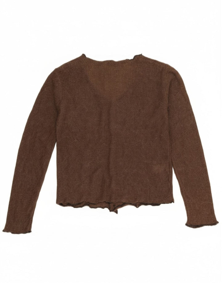 Zara Womens Crop Cardigan Sweater UK 6 XS Brown Polyamide