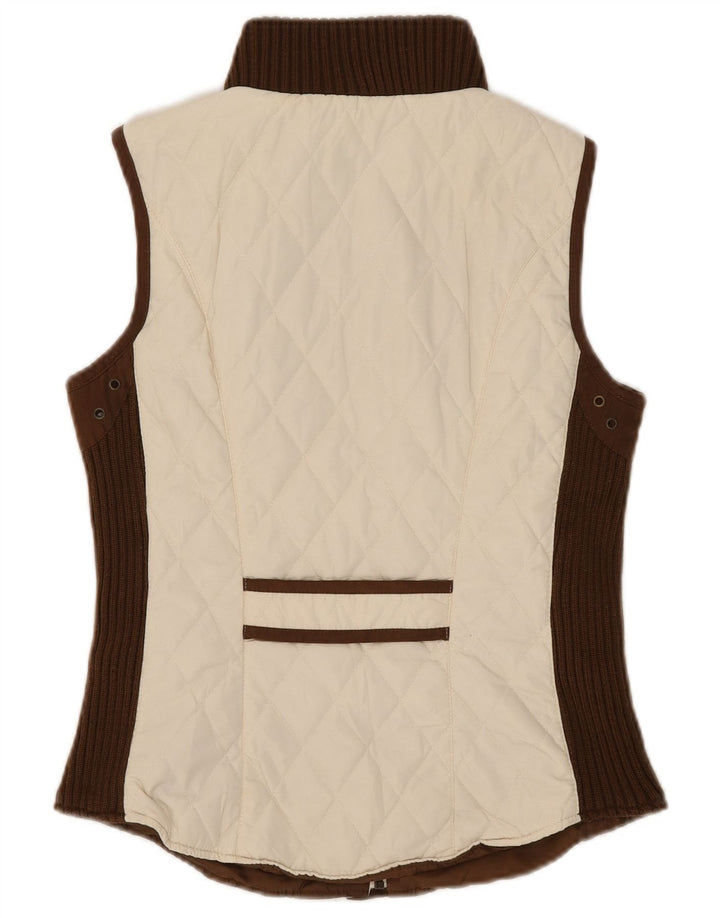 Zara Womens Quilted Gilet UK 12 Medium Off White Colourblock Polyester
