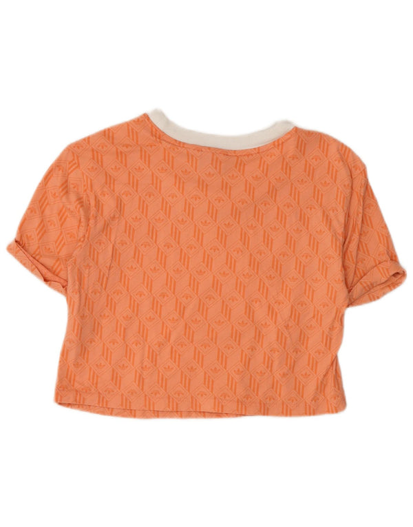Adidas Womens Crop Graphic T-Shirt Top UK 10 Small Orange Cotton