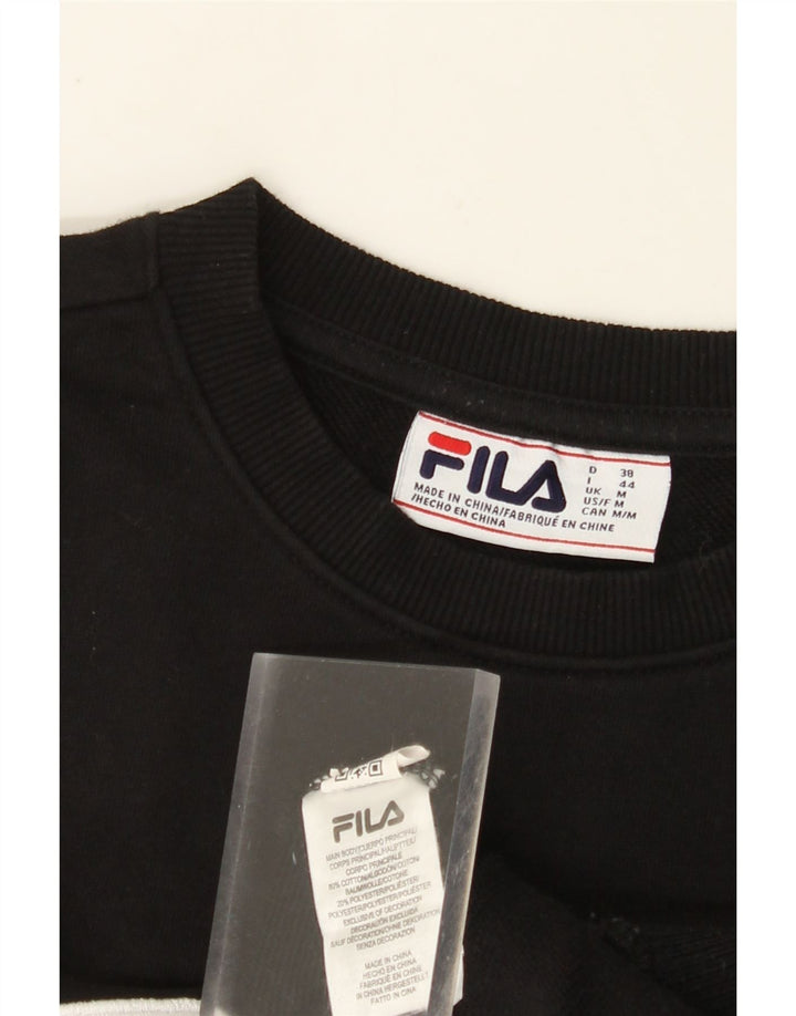 FILA Womens Graphic Sweatshirt Jumper UK 14 Medium Black Cotton