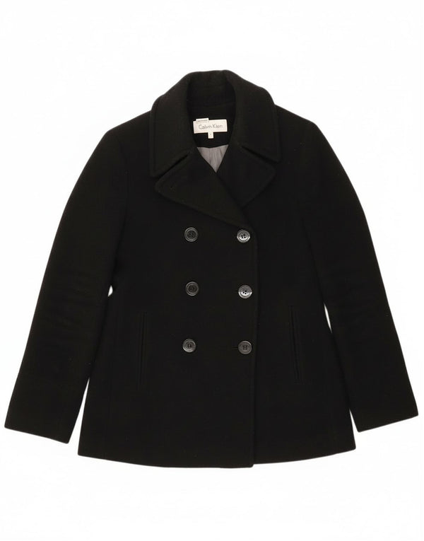 Calvin Klein Womens Pea Coat UK 4 Small Black Wool