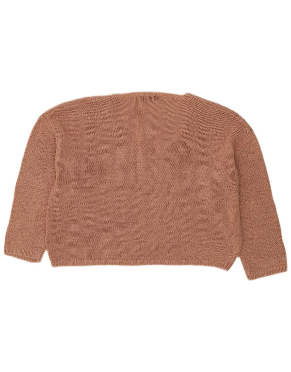 Zara Womens Crop Oversized V-Neck Jumper Sweater UK 14 Medium Brown Acrylic