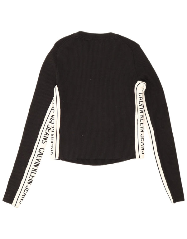 Calvin Klein Womens Graphic Top Long Sleeve UK 10 Small Black Colourblock
