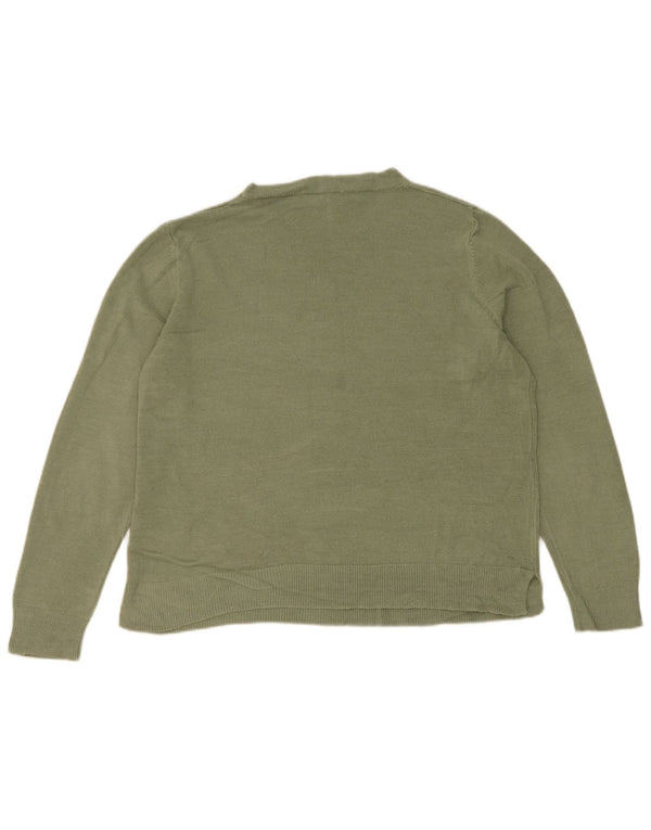 Marks & Spencer Womens Crew Neck Jumper Sweater UK 14 Large Green Acrylic