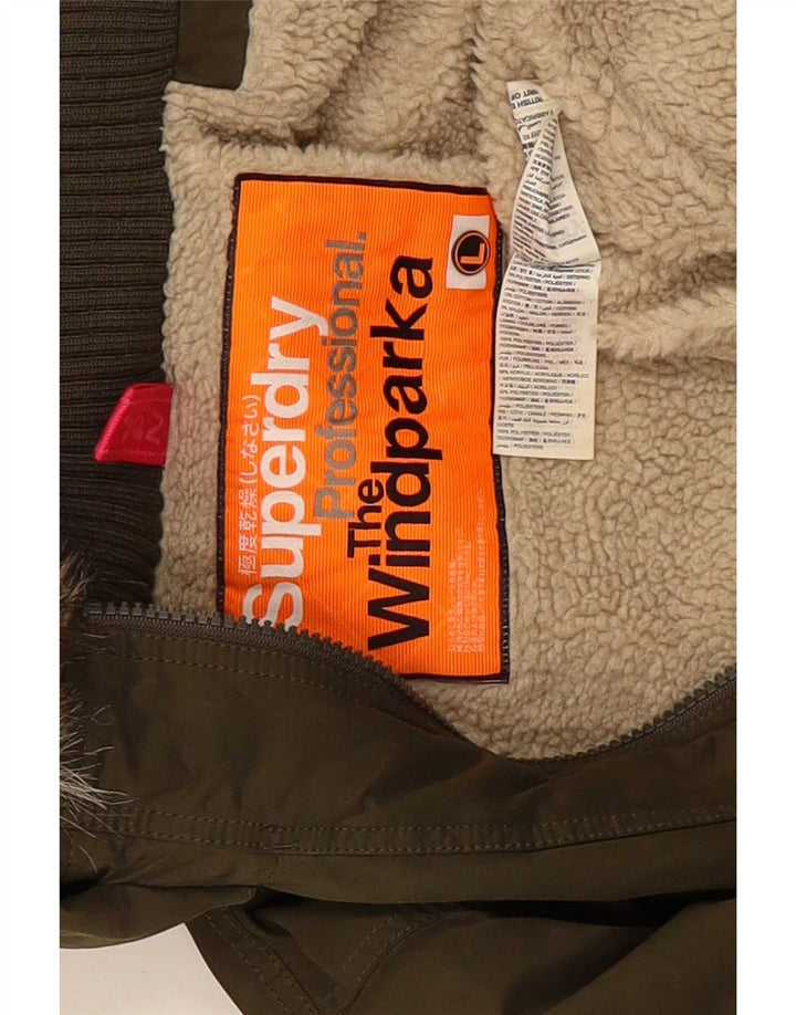 Superdry Womens Hooded Parka Jacket UK 14 Large Green Polyester
