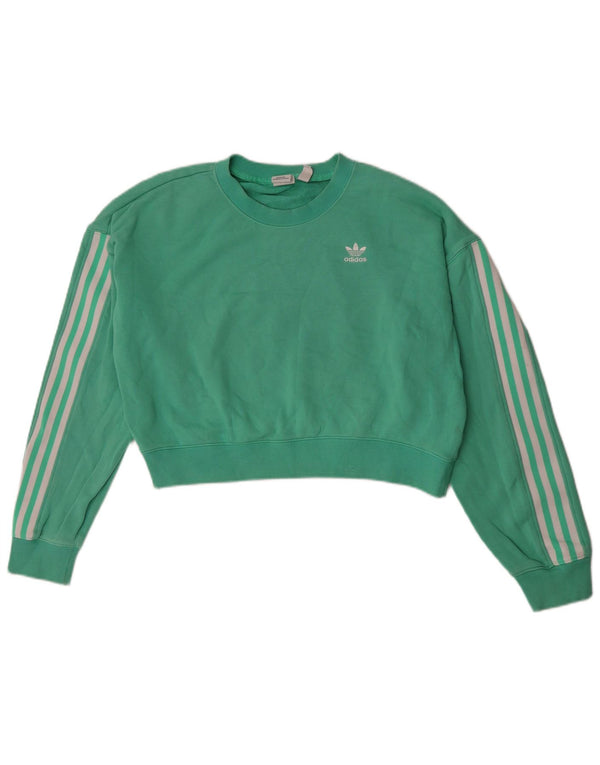 Adidas Womens Crop Oversized Sweatshirt Jumper UK 12 Medium Green Cotton