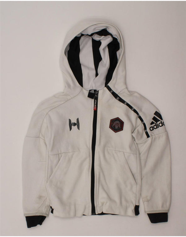 ADIDAS Boys Star Wars Zip Hoodie Sweater 3-4 Years White Colourblock