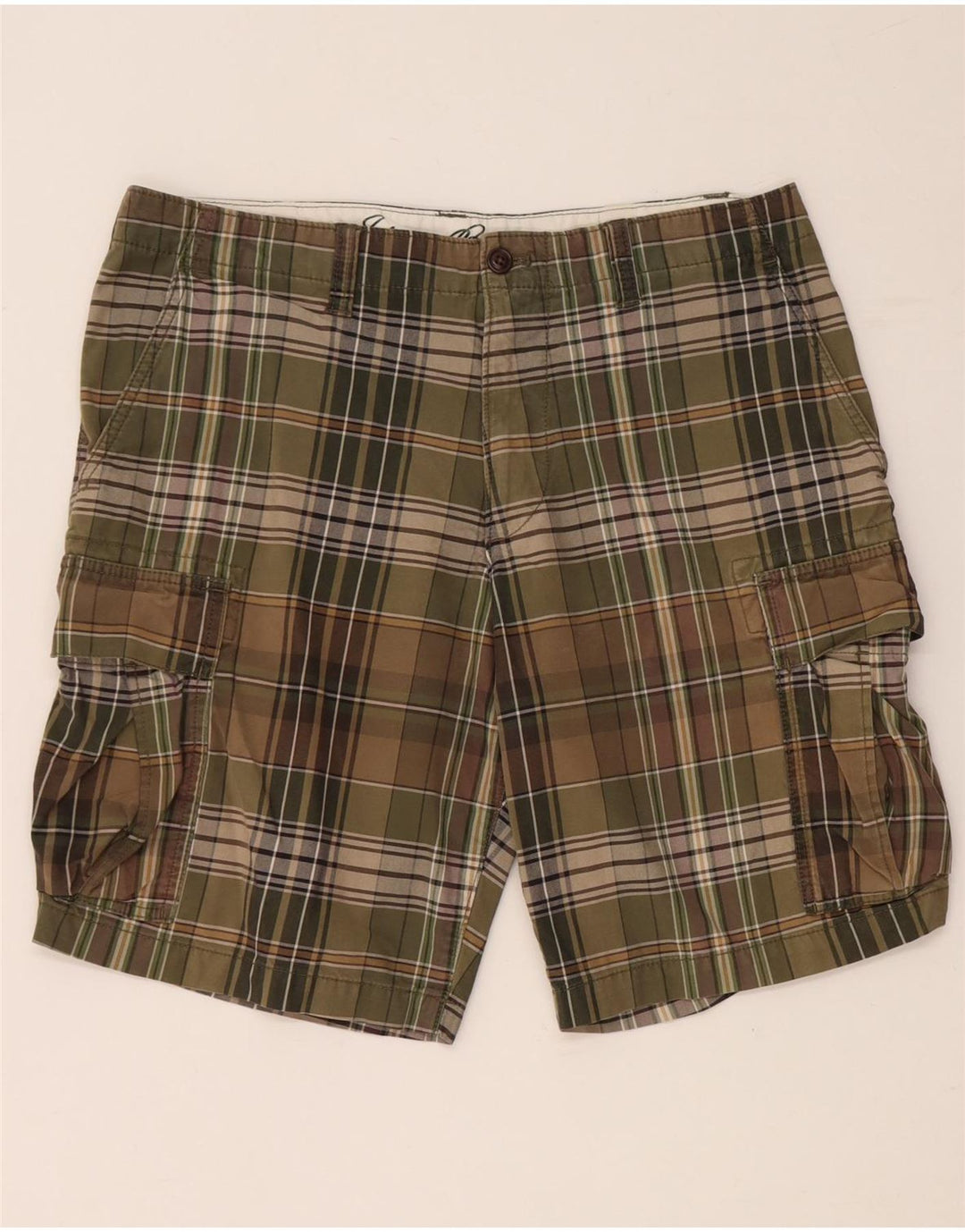 EDDIE BAUER Mens Cargo Shorts W35 Large Khaki Check Cotton