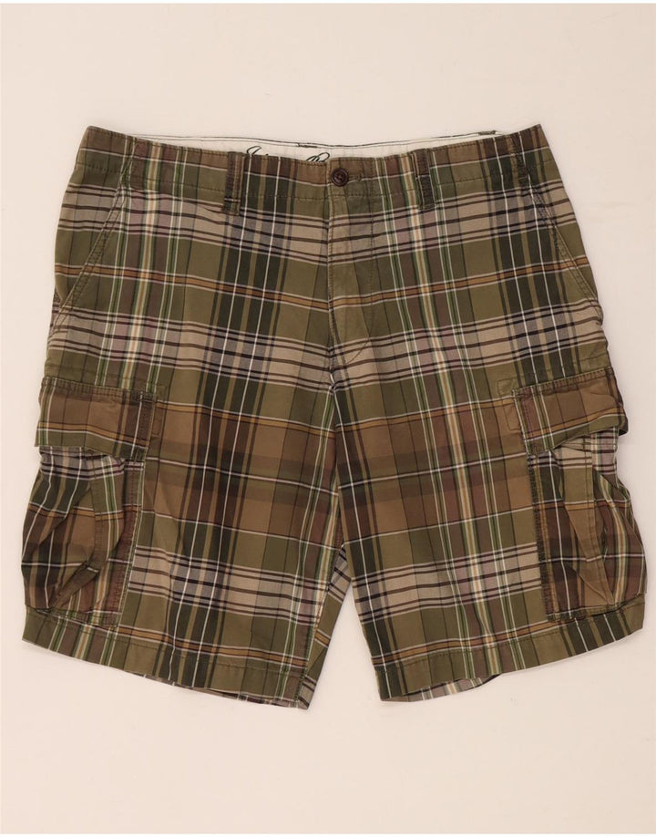 EDDIE BAUER Mens Cargo Shorts W35 Large Khaki Check Cotton