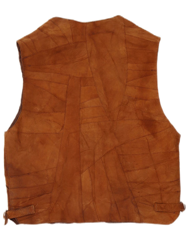 Vintage Mens Suede Waistcoat Large Brown Patchwork Leather