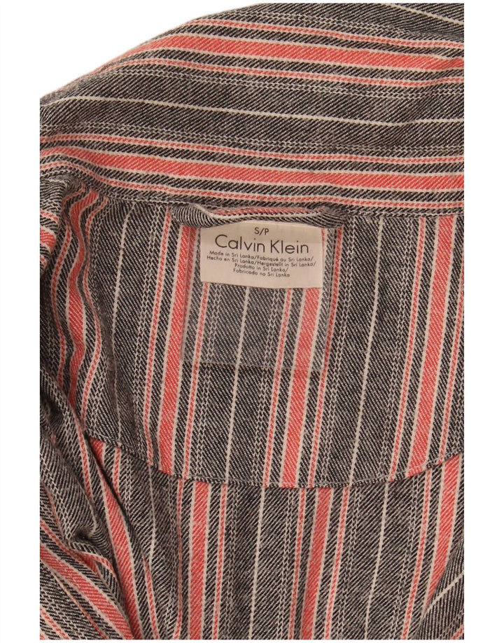 CALVIN KLEIN Mens Loose Fit Shirt Small Grey Striped Cotton