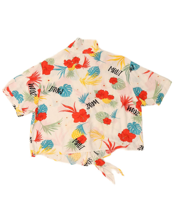 VINTAGE Womens Crop Front Tie Shirt Blouse UK 16 Large White Floral