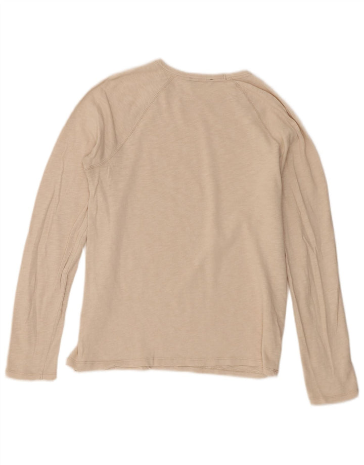 Zara Mens Top Long Sleeve Small Beige Cotton