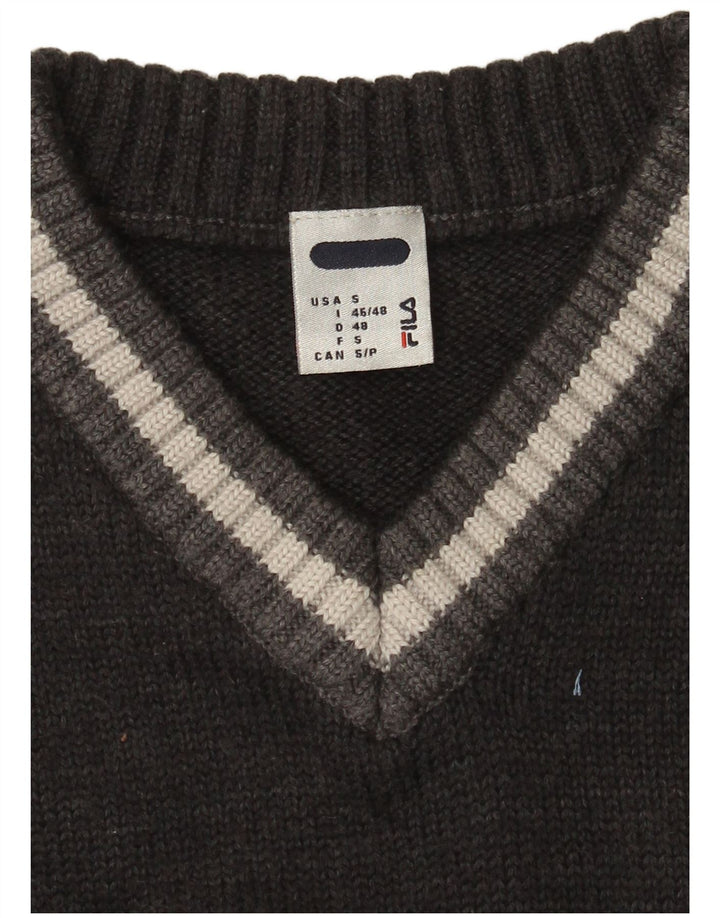 Fila Mens V-Neck Jumper Sweater Small Grey