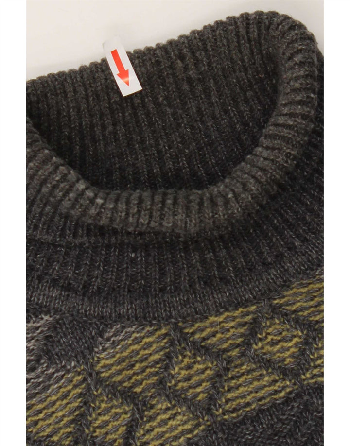 Gilberto Mens Roll Neck Jumper Sweater IT 56 2XL Grey Geometric Wool