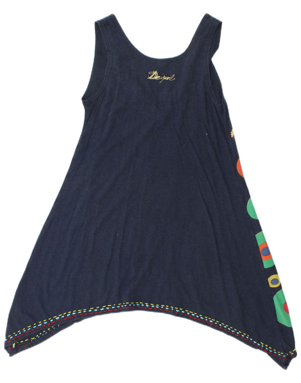 Desigual Womens Sleeveless Tunic Dress UK 12 Medium Navy Blue Geometric