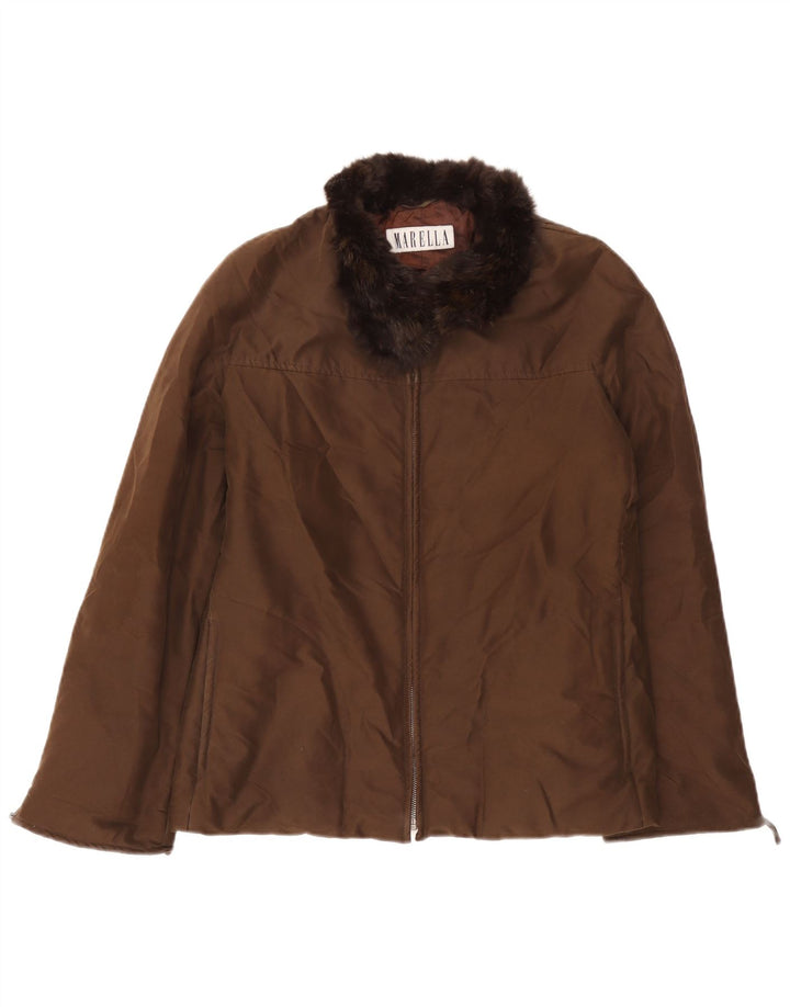 Marella Womens Bomber Jacket UK 12 Medium Brown Polyester