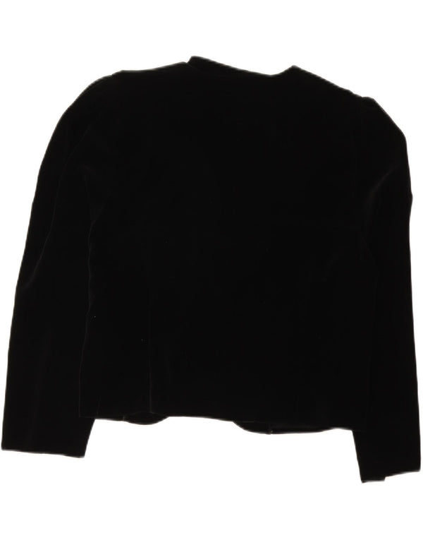 Vintage Womens Crop Velvet Blazer Jacket UK 16 Large Black Floral Wool