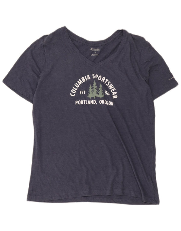 Columbia Womens Portland Graphic T-Shirt Top UK 16 Large Navy Blue Cotton