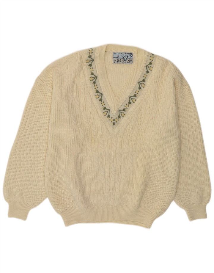 Il Granchio Mens V-Neck Jumper Sweater XL Off White Floral New Wool