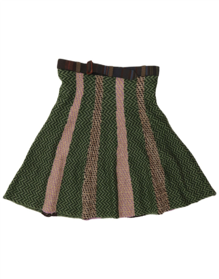 ETRO Womens Knit A-Line Skirt IT 44 Medium W30 Green Chevron Acetate