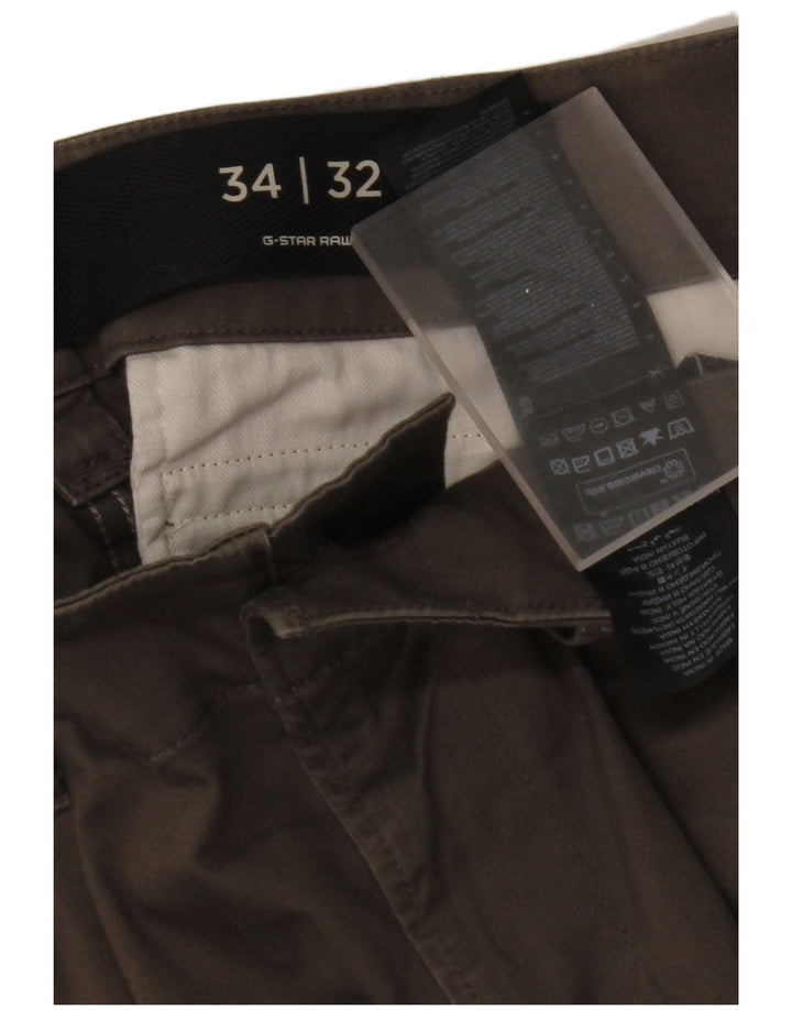 G-STAR Mens Straight Cargo Trousers W34 L32 Khaki Cotton