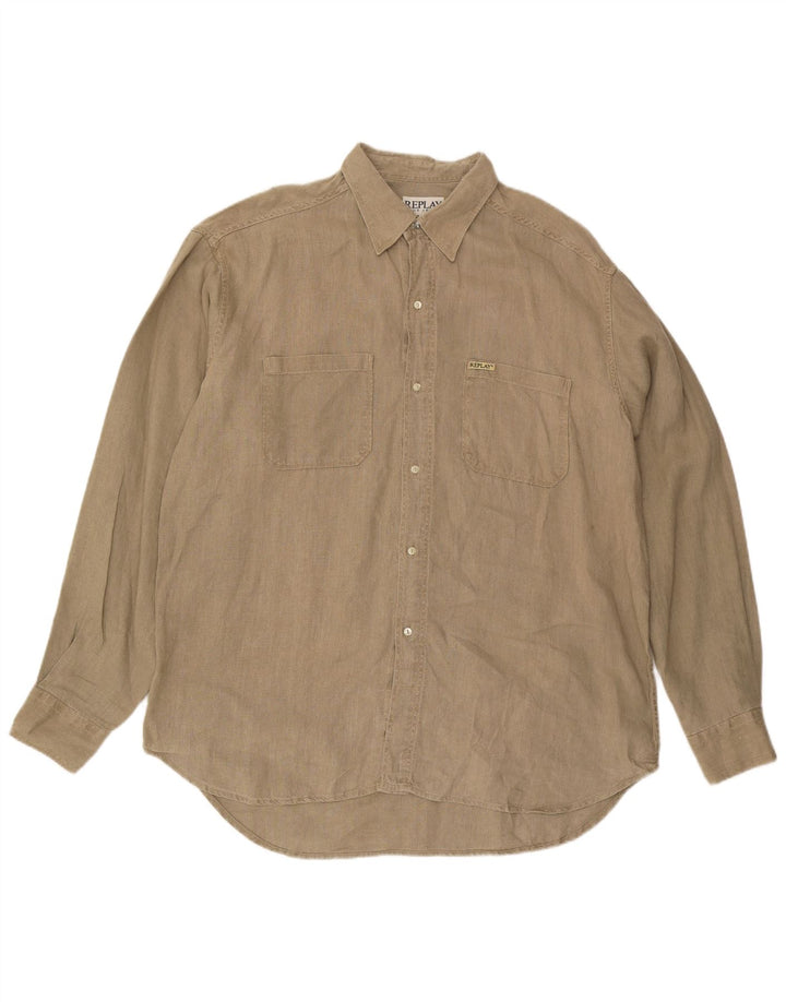 Replay Mens Shirt 2XL Beige Linen
