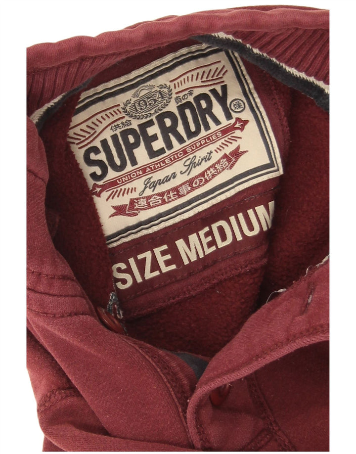 Superdry Mens Button Neck Sweatshirt Jumper Medium Burgundy Cotton