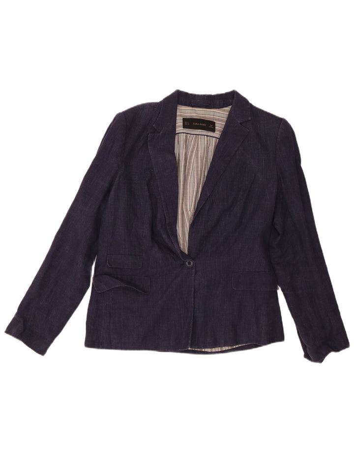 Zara Womens 1 Button Blazer Jacket UK 16 Large Navy Blue