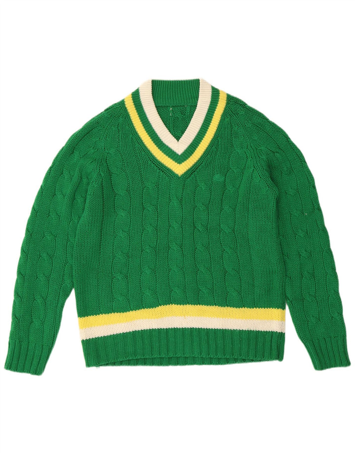 VINTAGE Womens V-Neck Jumper Sweater UK 16 Large Green Striped