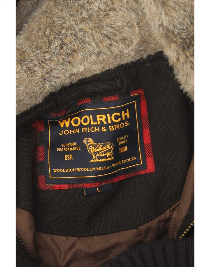 Woolrich Mens Hooded Padded Bomber Jacket UK 40 Large Black Polyamide