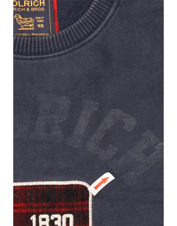 Woolrich Mens Graphic Sweatshirt Jumper Large Navy Blue Cotton