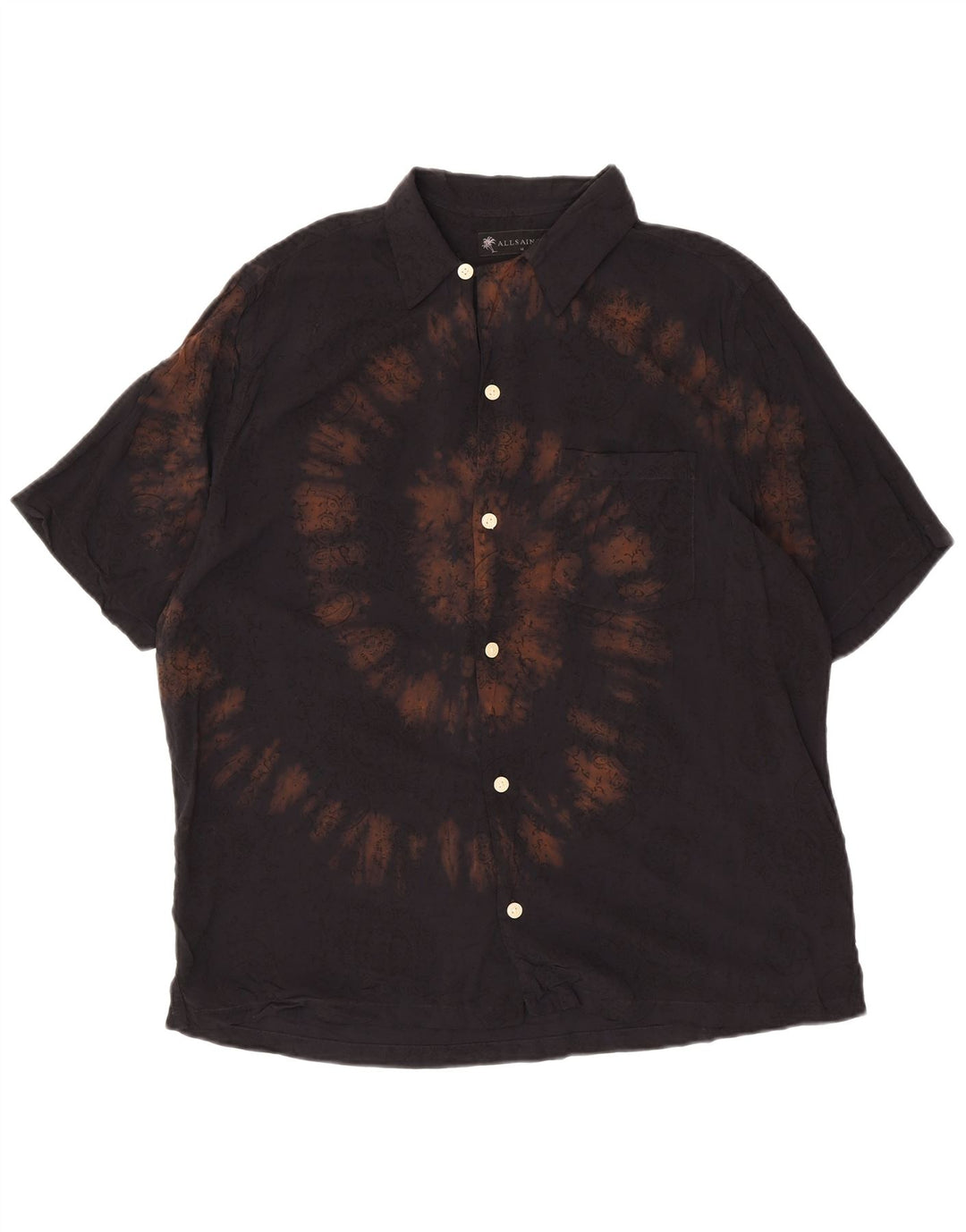 ALL SAINTS Mens Relaxed Fit Short Sleeve Shirt Medium Black Tie Dye