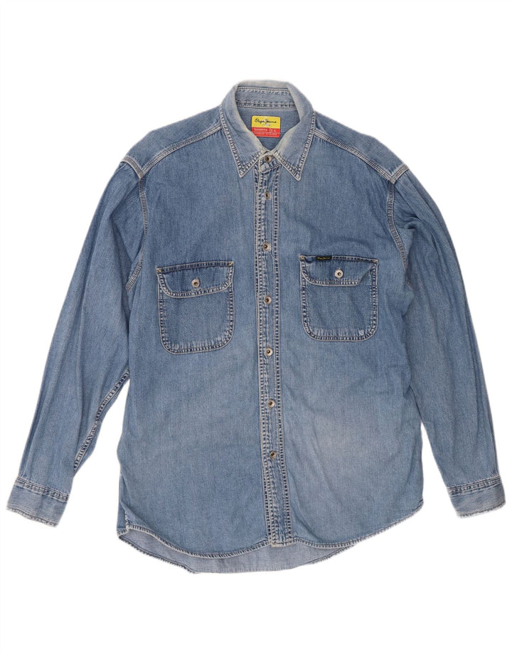 PEPE JEANS Mens Denim Shirt Large Blue Cotton